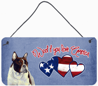 French Bulldog 2 Woof If You Love America Dog Artwork Wall or Door Hanging Prints