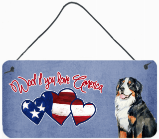 Bernese Mountain Dog Woof If You Love America Dog Artwork Wall or Door Hanging Prints