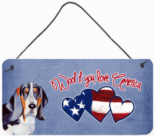 Basset Hound 4 Woof If You Love America Dog Artwork Wall or Door Hanging Prints