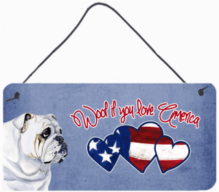 Bulldog 1 Woof If You Love America Dog Artwork Wall or Door Hanging Prints