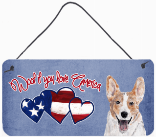 Corgi 2 Woof If You Love America Dog Artwork Wall or Door Hanging Prints