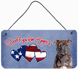 Staffordshire Bull Terrier Woof If You Love America Dog Artwork Wall or Door Hanging Prints