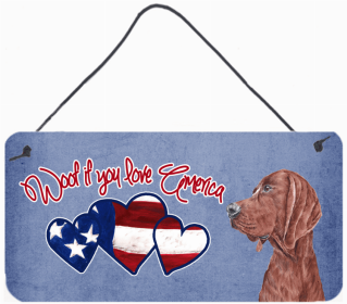 Redbone Coonhound Woof If You Love America Dog Artwork Wall or Door Hanging Prints