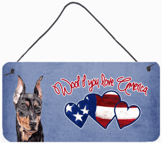 German Pinscher Woof If You Love America Dog Artwork Wall or Door Hanging Prints