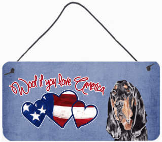 Bluetick Coonhound 2 Woof If You Love America Dog Artwork Wall or Door Hanging Prints