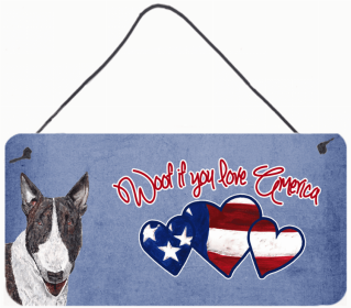 Bull Terrier 1 Woof If You Love America Dog Artwork Wall or Door Hanging Prints