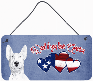 Bull Terrier 2 Woof If You Love America Dog Artwork Wall or Door Hanging Prints