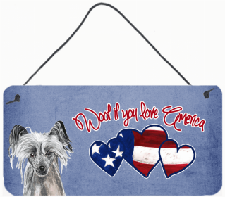 Chinese Crested 2 Woof If You Love America Dog Artwork Wall or Door Hanging Prints