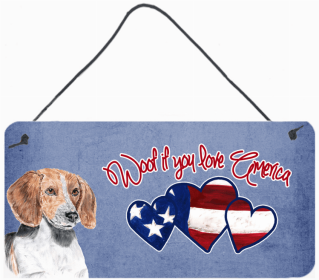 English Foxhound Woof If You Love America Dog Artwork Wall or Door Hanging Prints