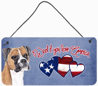 Boxer 2 Woof If You Love America Dog Artwork Wall or Door Hanging Prints