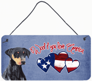 Doberman Woof If You Love America Dog Artwork Wall or Door Hanging Prints