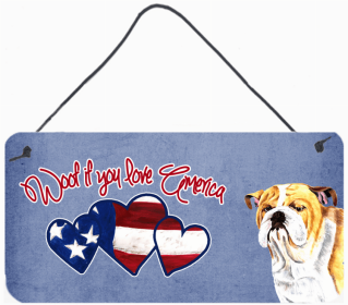 Bulldog 2 Woof If You Love America Dog Artwork Wall or Door Hanging Prints