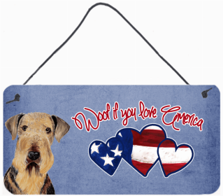 Airedale 2 Woof If You Love America Dog Artwork Wall or Door Hanging Prints