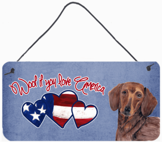 Dachshund 2 Woof If You Love America Dog Artwork Wall or Door Hanging Prints