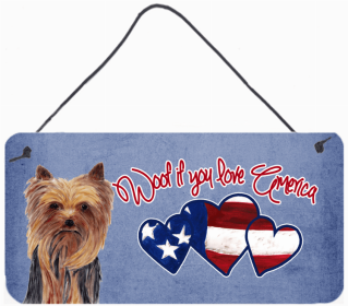 Yorkie 3 Woof If You Love America Dog Artwork Wall or Door Hanging Prints