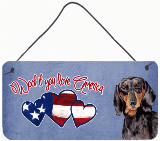 Dachshund 3 Woof If You Love America Dog Artwork Wall or Door Hanging Prints