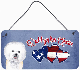 Bichon Frise Woof If You Love America Dog Artwork Wall or Door Hanging Prints