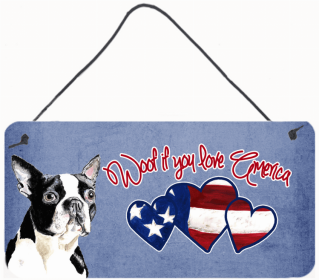 Boston Terrier Woof If You Love America Dog Artwork Wall or Door Hanging Prints