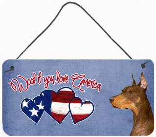 Doberman Woof if you love America Dog Art Wall or Door Hanging Prints