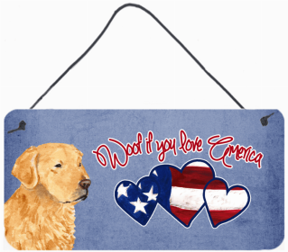 Golden Retriever Woof if you love America Dog Art Wall or Door Hanging Prints