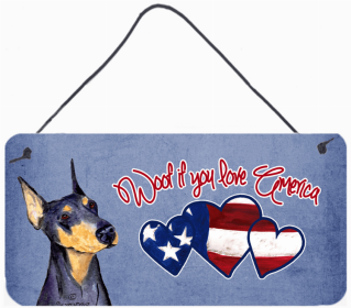 Doberman 2 Woof if you love America Dog Art Wall or Door Hanging Prints