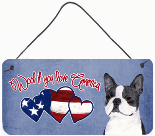 Boston Terrier Woof if you love America Dog Art Wall or Door Hanging Prints