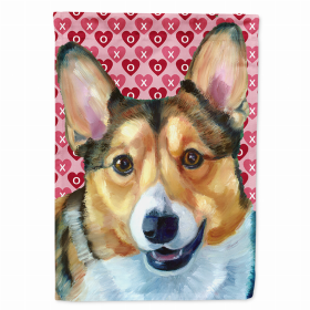 Corgi #2 Hearts Love and Valentine's Day Portrait Flag Garden Size