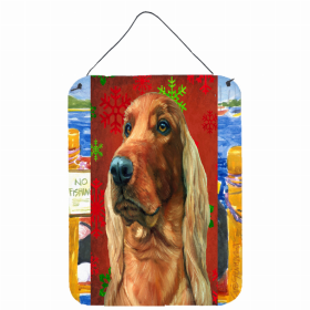 Irish Setter #2 Red and Green Snowflakes Holiday Christmas Design Wall or Door Hanging Prints