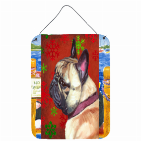 French Bulldog #3 Red and Green Snowflakes Holiday Christmas Design Wall or Door Hanging Prints