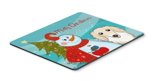 Dachshund - Longhair - Creme - with Snowman Mouse Pad