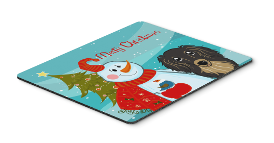 Dachshund - Longhair - Black and Tan - with Snowman Mouse Pad