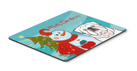 English Bulldog - White - with Snowman Mouse Pad