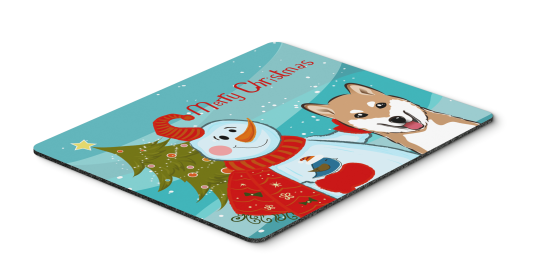 Shiba Inu with Snowman Hot Pad or Trivet