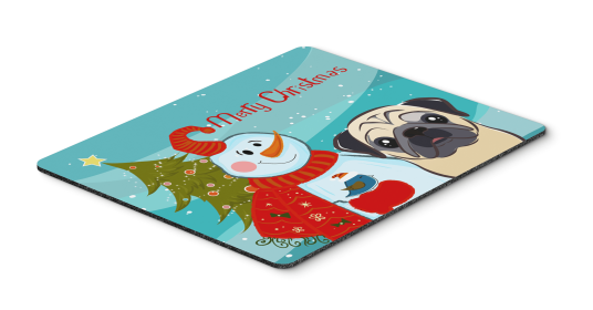 Pug - Fawn - with Snowman Hot Pad or Trivet