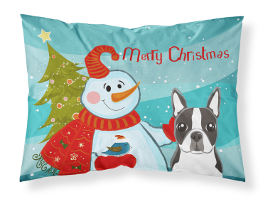 Boston Terrier with Snowman Fabric Standard Pillowcase