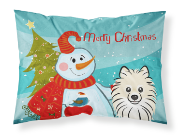 Pomeranian with Snowman Fabric Standard Pillowcase