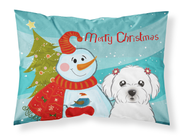 Maltese with Snowman Fabric Standard Pillowcase