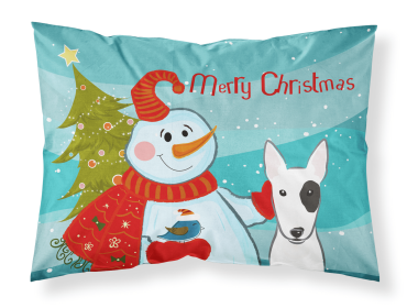 Bull Terrier with Snowman Fabric Standard Pillowcase