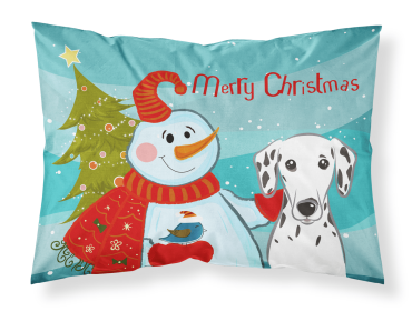 Dalmatian with Snowman Fabric Standard Pillowcase