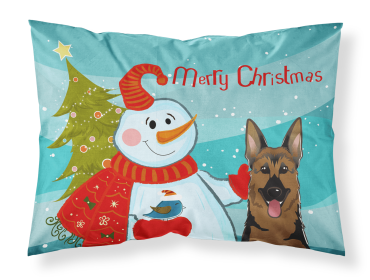 German Shepherd with Snowman Fabric Standard Pillowcase