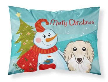 Dachshund - Longhair - Cr me - with Snowman Fabric Standard Pillowcase