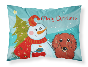 Dachshund - Longhair - Red - with Snowman Fabric Standard Pillowcase