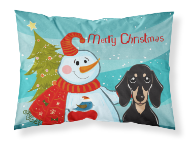 Dachshund - Black and Tan - with Snowman Fabric Standard Pillowcase