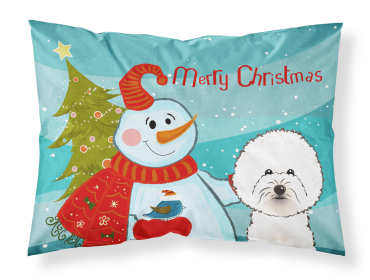 Bichon Frise with Snowman Fabric Standard Pillowcase