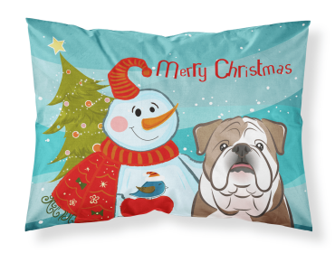 English Bulldog with Snowman Fabric Standard Pillowcase