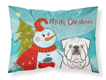 English Bulldog - White - with Snowman Fabric Standard Pillowcase