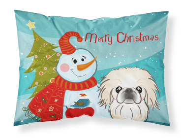 Pekingese with Snowman Fabric Standard Pillowcase