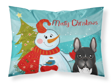 French Bulldog - Black - with Snowman Fabric Standard Pillowcase