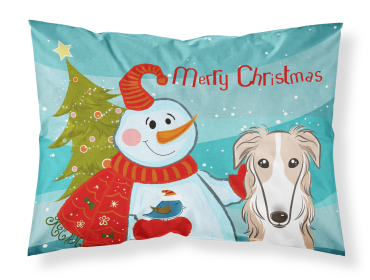 Borzoi with Snowman Fabric Standard Pillowcase