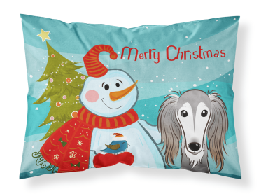 Saluki with Snowman Fabric Standard Pillowcase